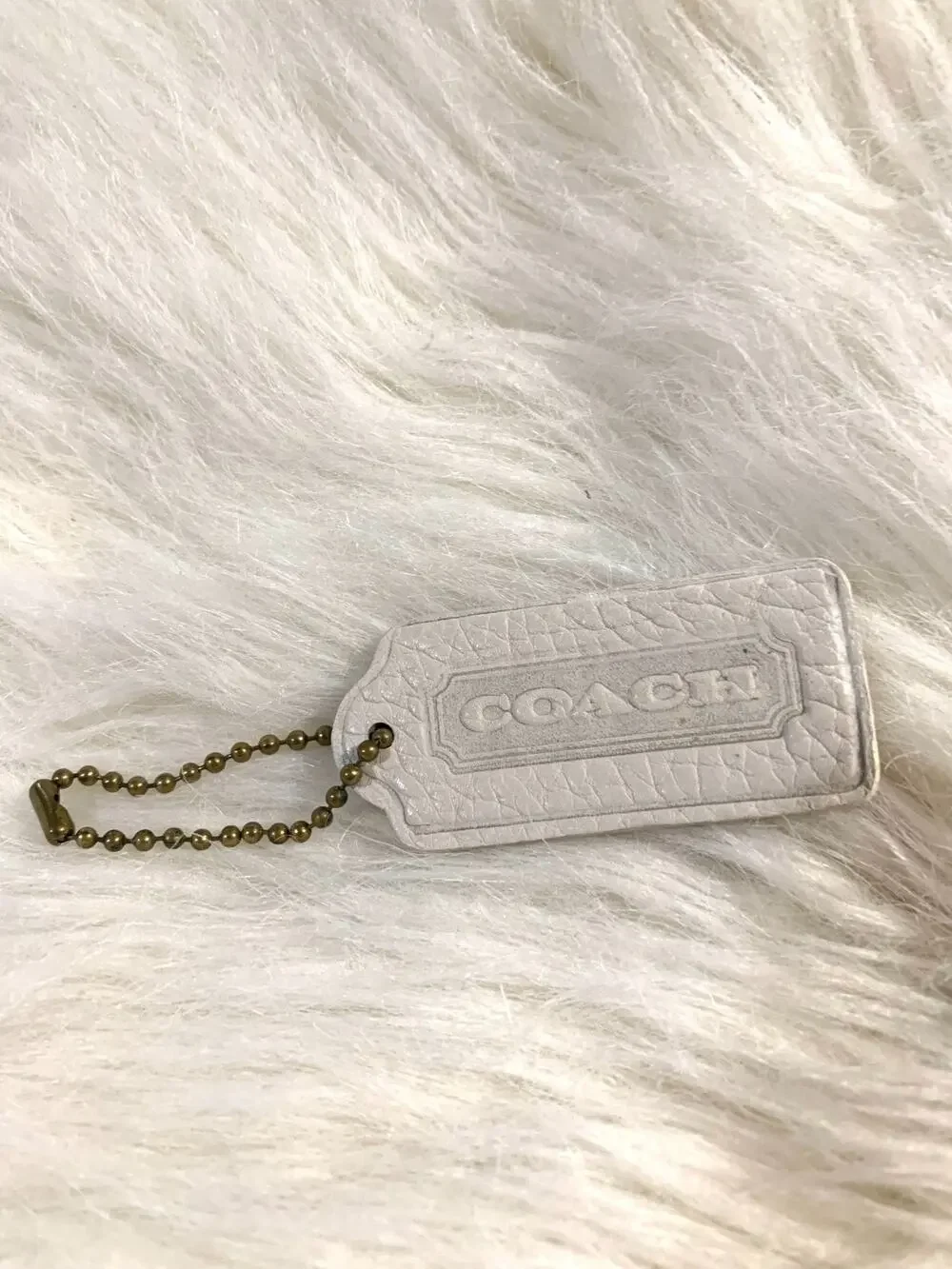 COACH SONOMA Parchment White Leather Vintage Lozenge Hang Tag Charm 2.25